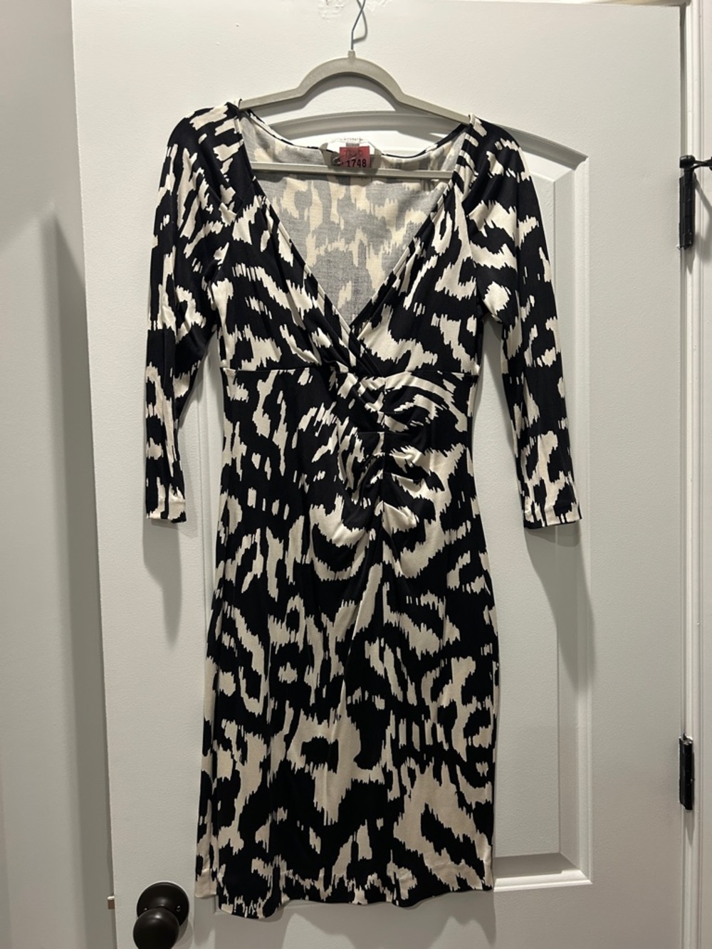 Diane Von Furstenberg Black & White Animal-Print Midi Dress